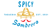 Logo of Spicy Sombrero Taqueria with a sombrero and peppers on a white background