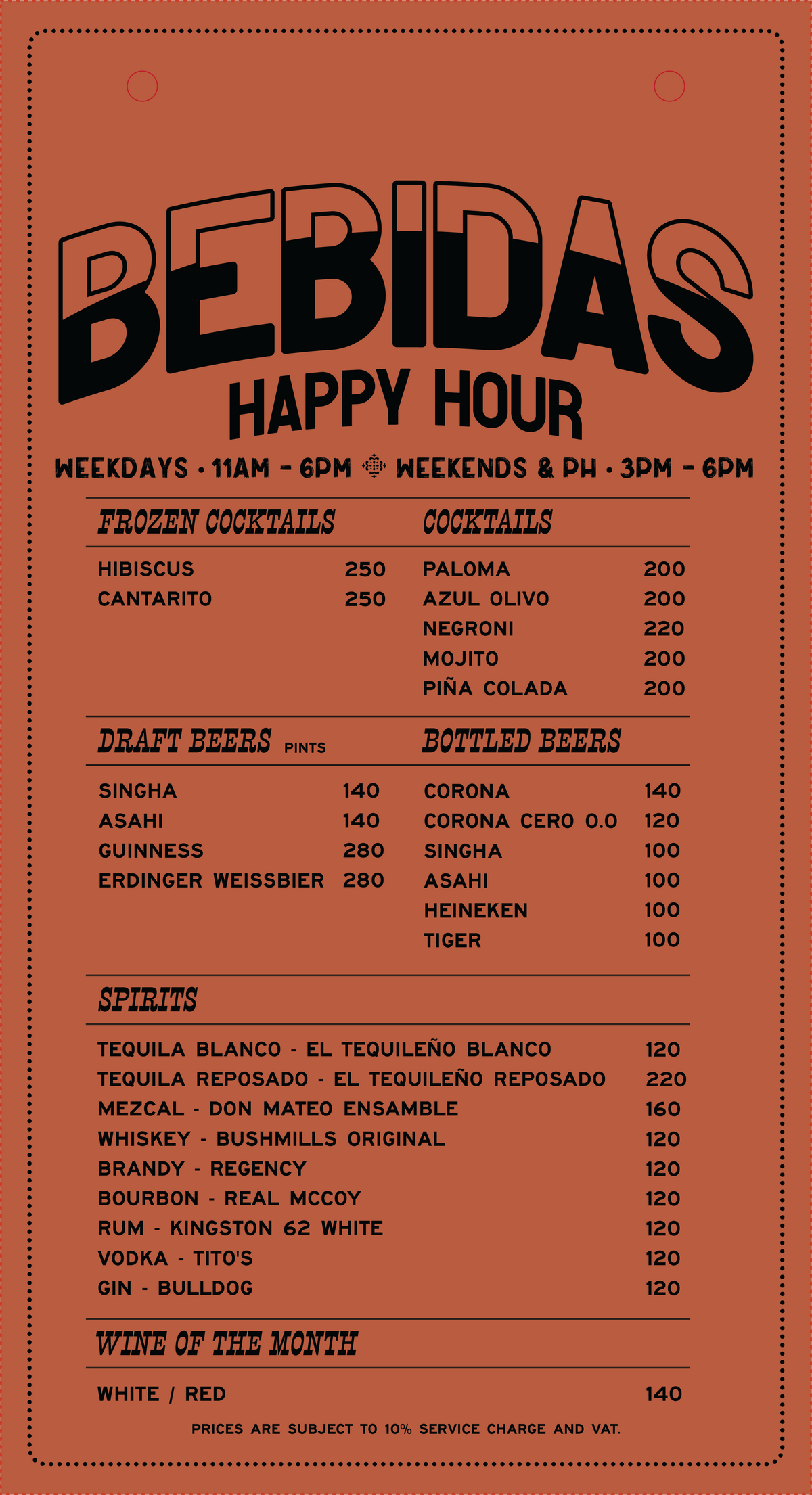 Happy Hour menu, page 1