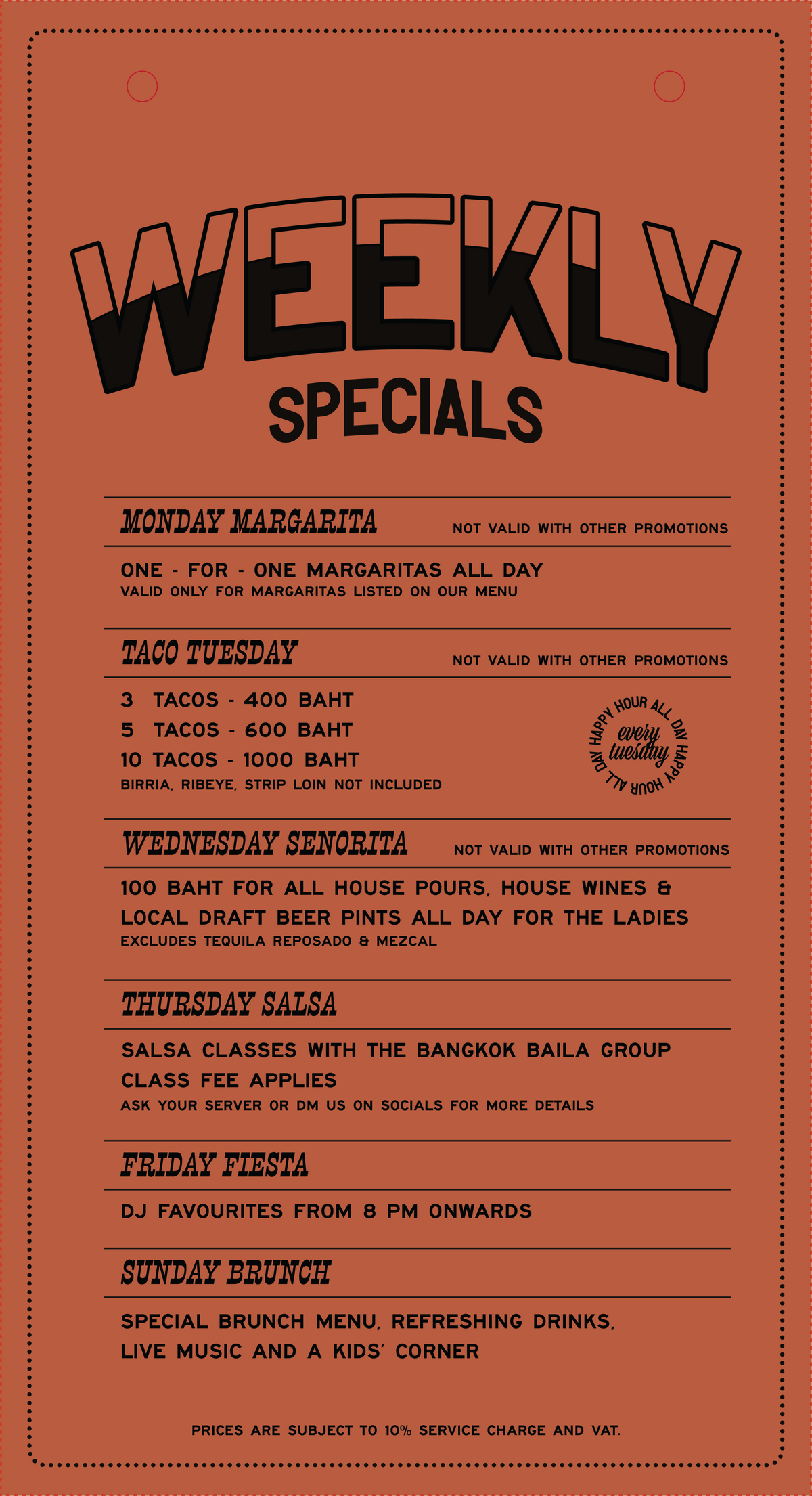 Señorita Wednesday menu, page 1