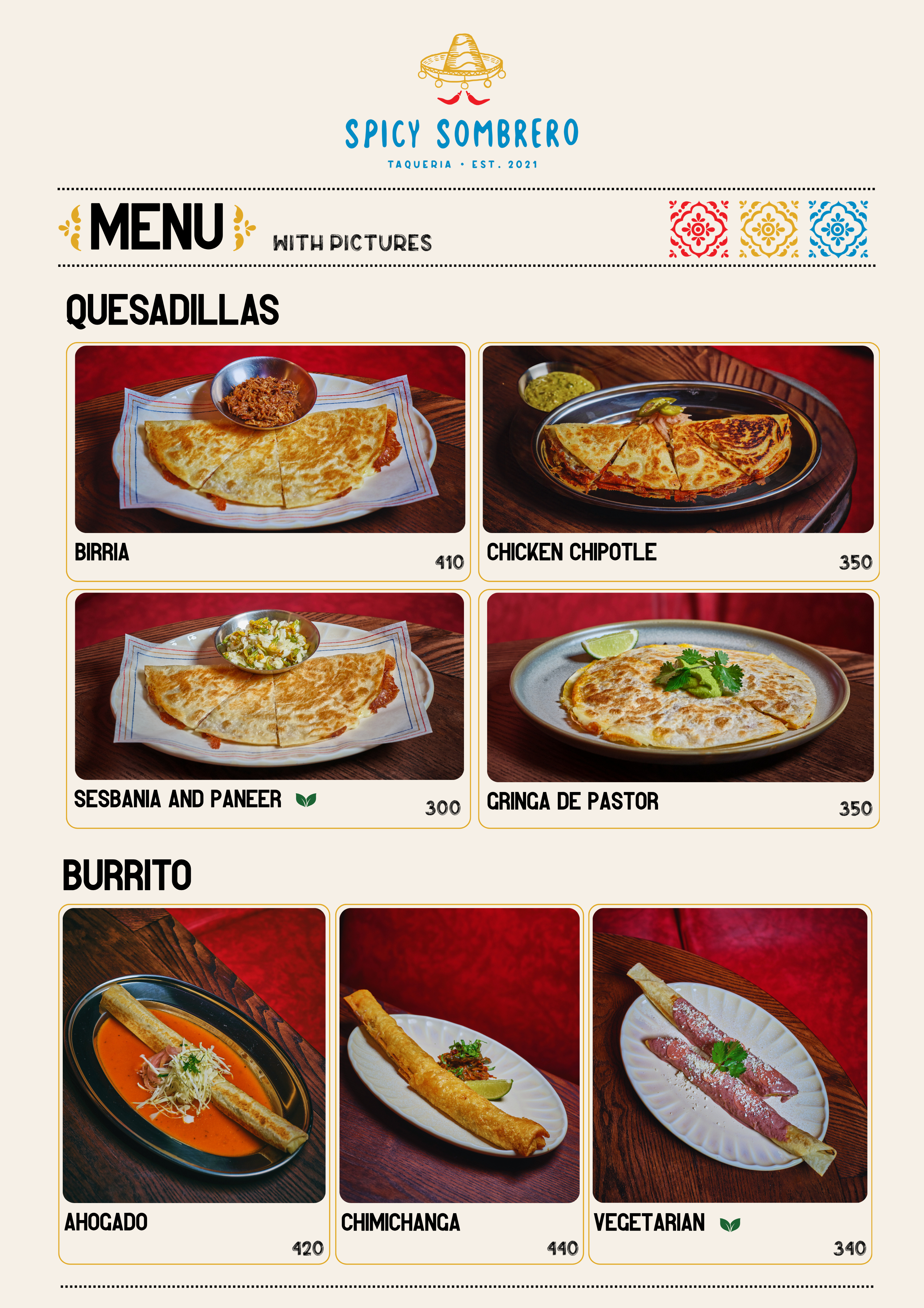 Spicy Sombrero visual food menu page 2