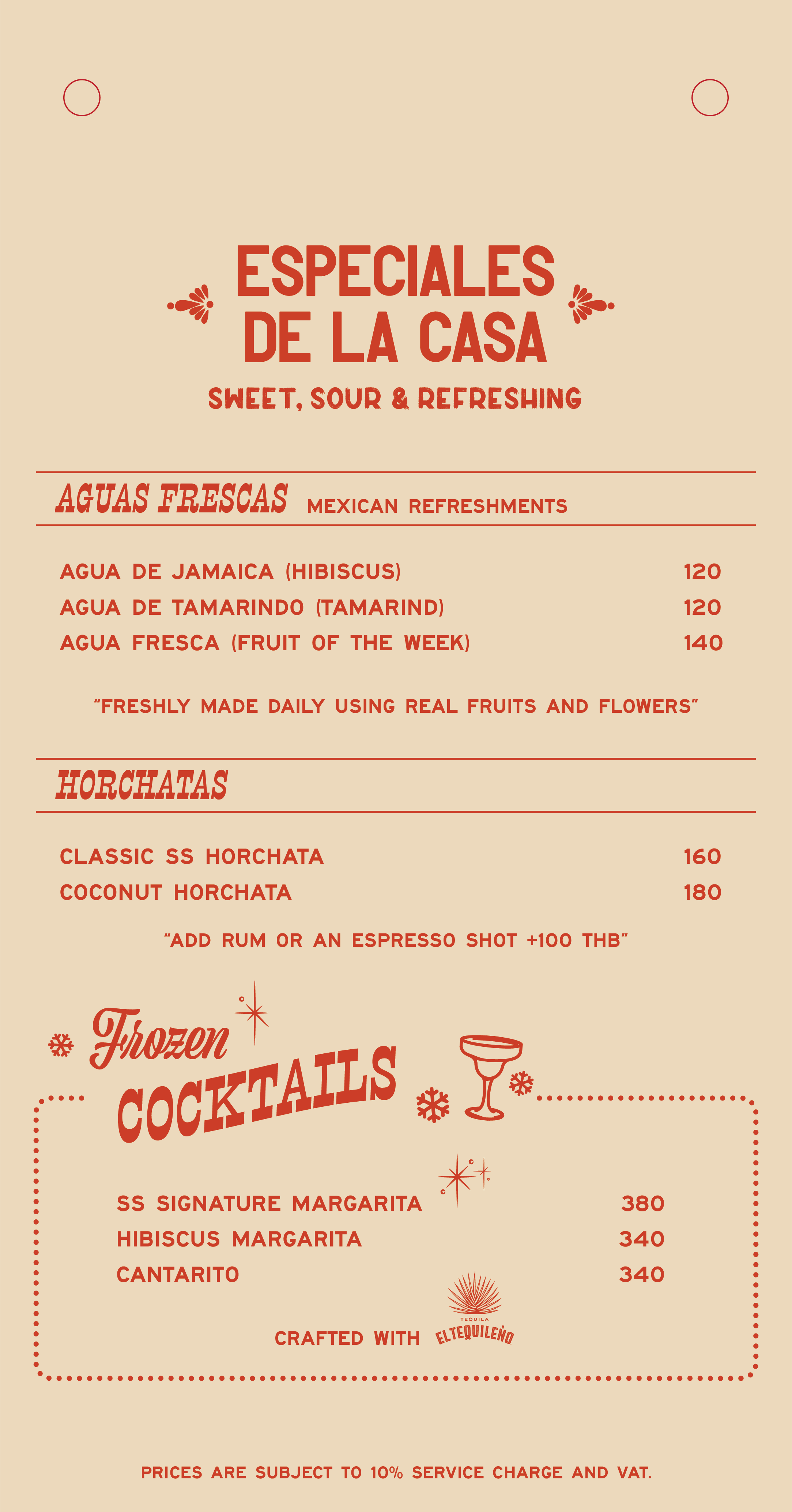 Spicy Sombrero drinks menu page 1